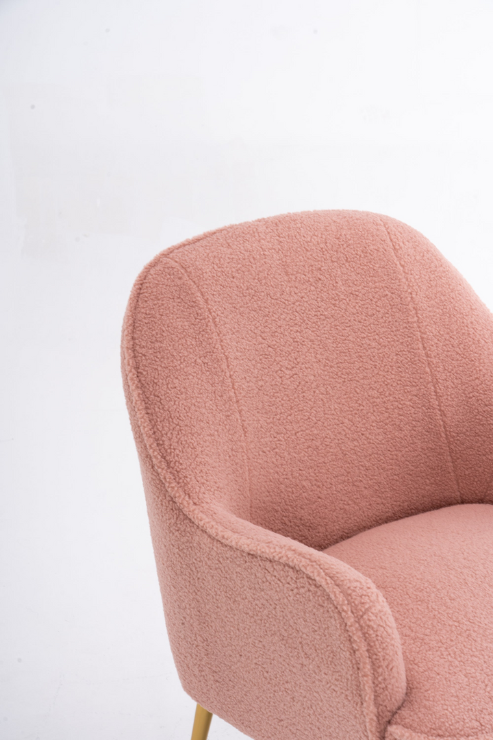 Boho Aesthetic La Lille Pink Modern Soft Boucle Fabric Accent Chair With Gold Metal Legs | Biophilic Design Airbnb Decor Furniture 