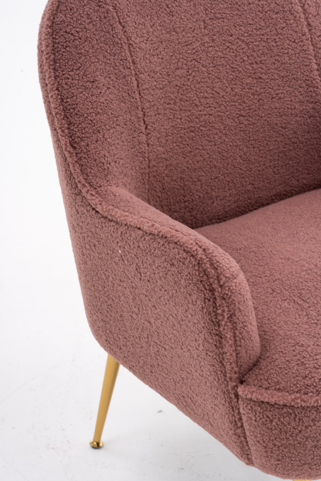 Boho Aesthetic La Lille Red Modern Soft Boucle Fabric Accent Chair With Gold Metal Legs | Biophilic Design Airbnb Decor Furniture 
