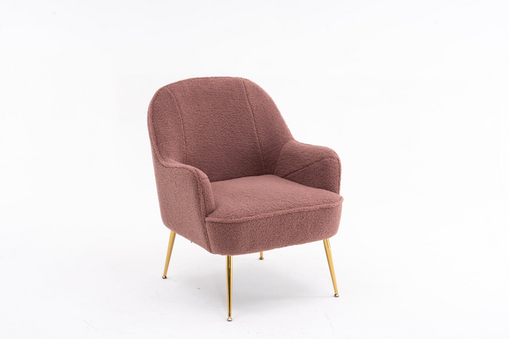 Boho Aesthetic La Lille Red Modern Soft Boucle Fabric Accent Chair With Gold Metal Legs | Biophilic Design Airbnb Decor Furniture 