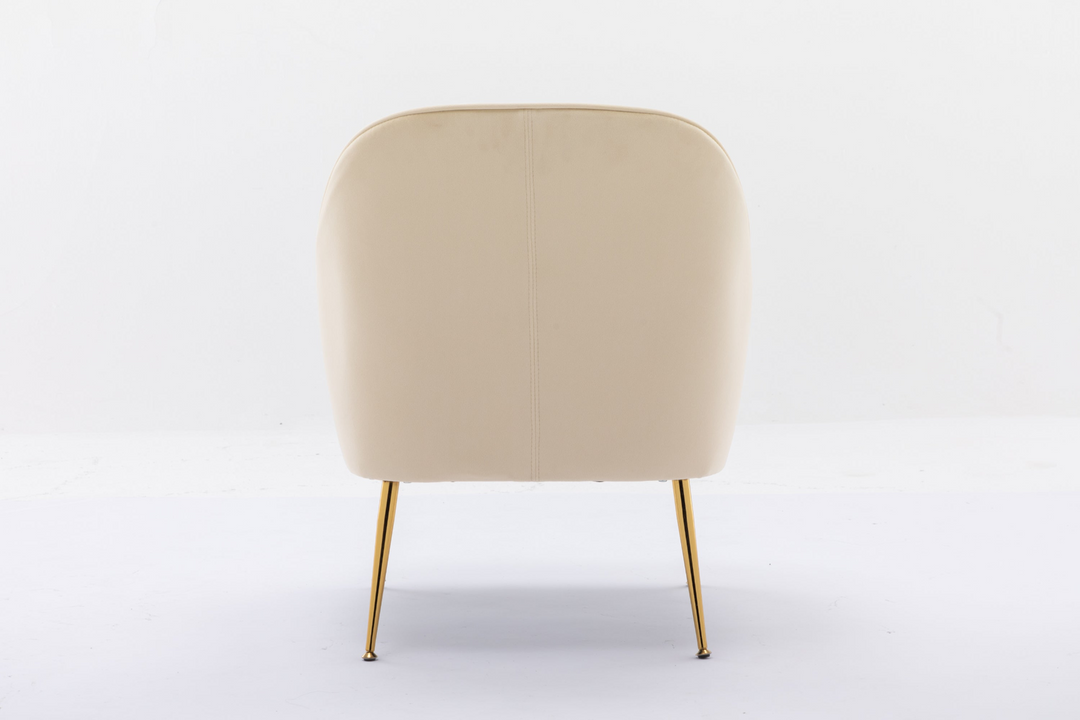 Boho Aesthetic La Lille White Modern Soft Boucle Fabric Accent Chair With Gold Metal Legs | Biophilic Design Airbnb Decor Furniture 