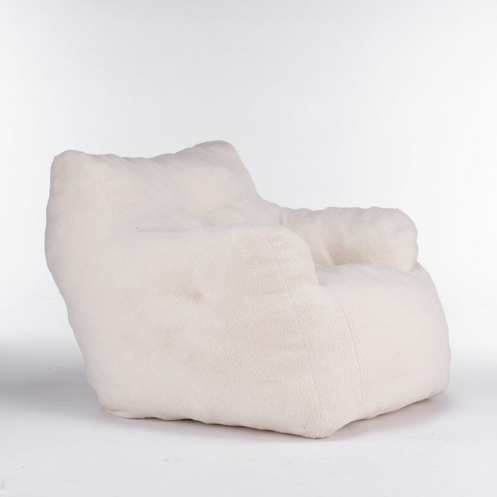 Boho Aesthetic Soft Tufted Foam Bean Bag Chair With Teddy Fabric Ivory White | Biophilic Design Airbnb Decor Furniture 