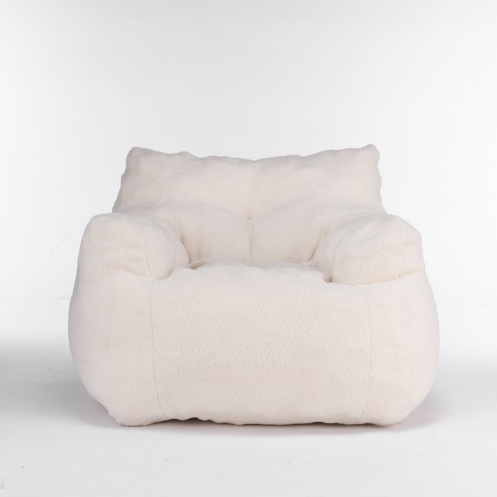 Boho Aesthetic Soft Tufted Foam Bean Bag Chair With Teddy Fabric Ivory White | Biophilic Design Airbnb Decor Furniture 