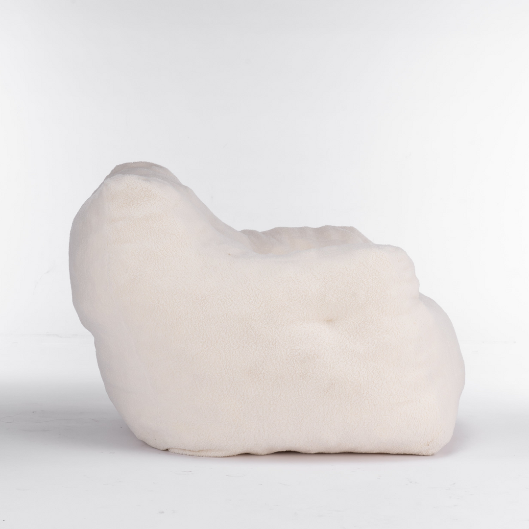 Boho Aesthetic Soft Tufted Foam Bean Bag Chair With Teddy Fabric Ivory White | Biophilic Design Airbnb Decor Furniture 