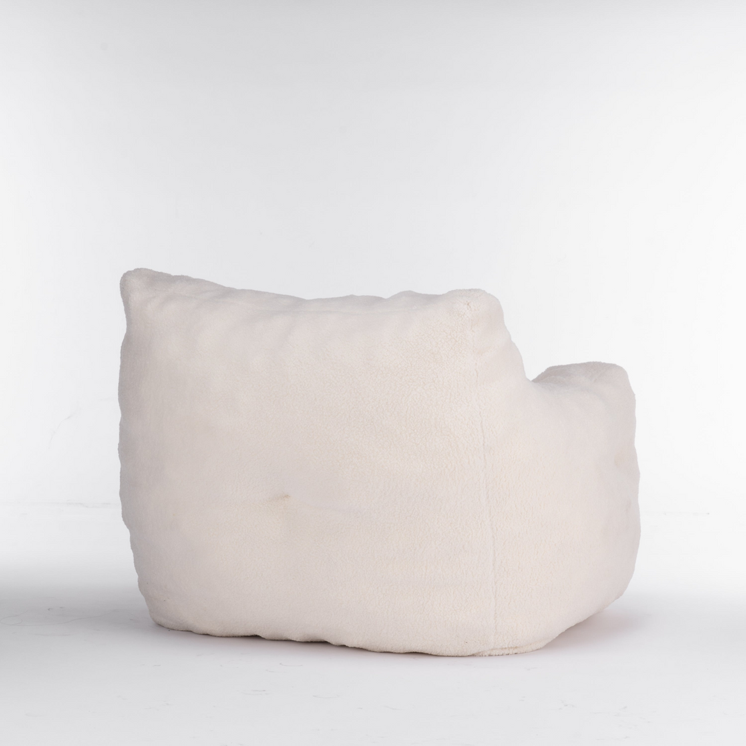 Boho Aesthetic Soft Tufted Foam Bean Bag Chair With Teddy Fabric Ivory White | Biophilic Design Airbnb Decor Furniture 