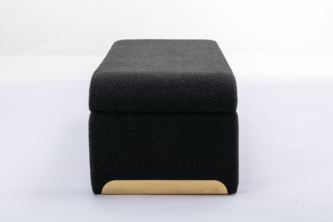 Boho Aesthetic New Boucle Fabric Loveseat Ottoman Footstool Bedroom Bench Shoe Bench With Gold Metal Legs,Black | Biophilic Design Airbnb Decor Furniture 