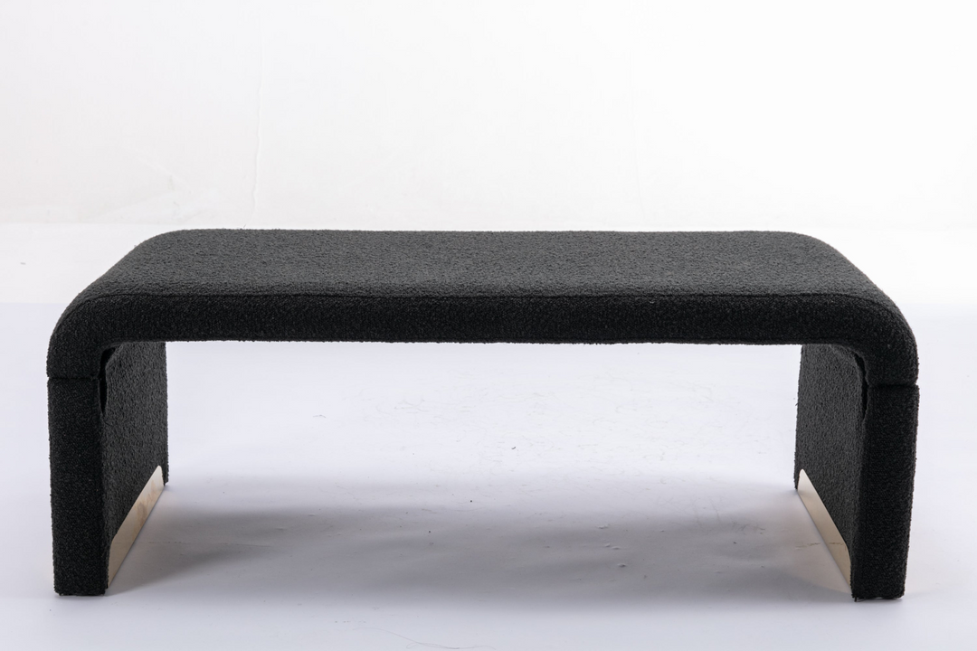 Boho Aesthetic New Boucle Fabric Loveseat Ottoman Footstool Bedroom Bench Shoe Bench With Gold Metal Legs,Black | Biophilic Design Airbnb Decor Furniture 