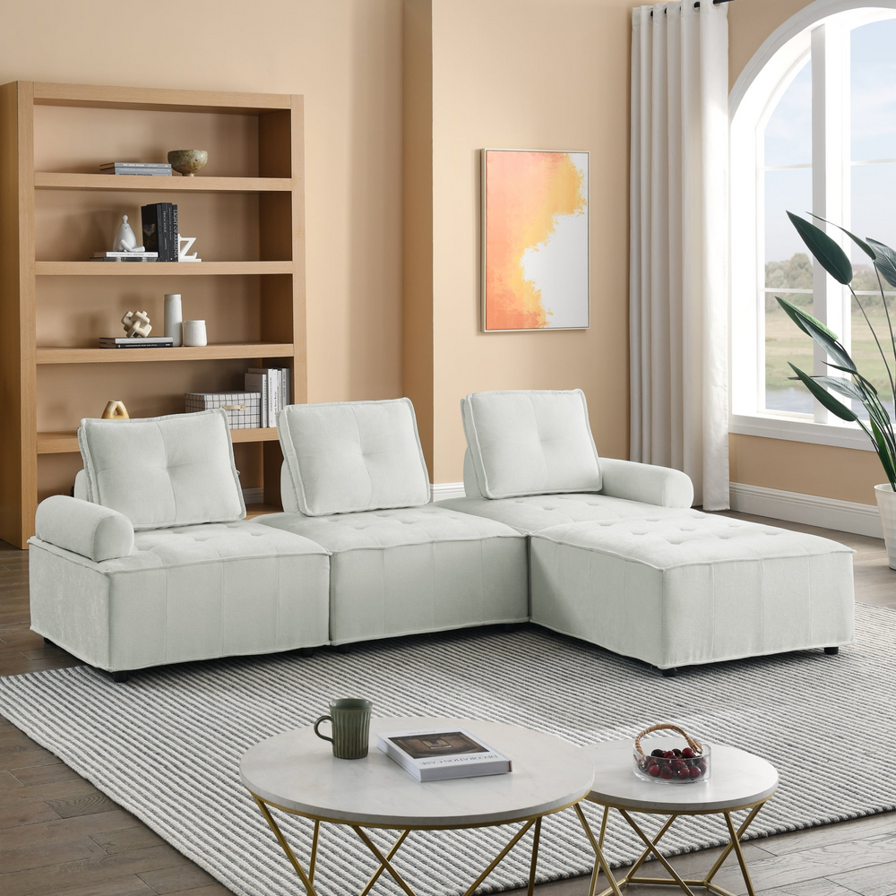 Boho Aesthetic Large White Opulent Luxury L-Shape Modular Sectional Sofa | Biophilic Design Airbnb Decor Furniture 