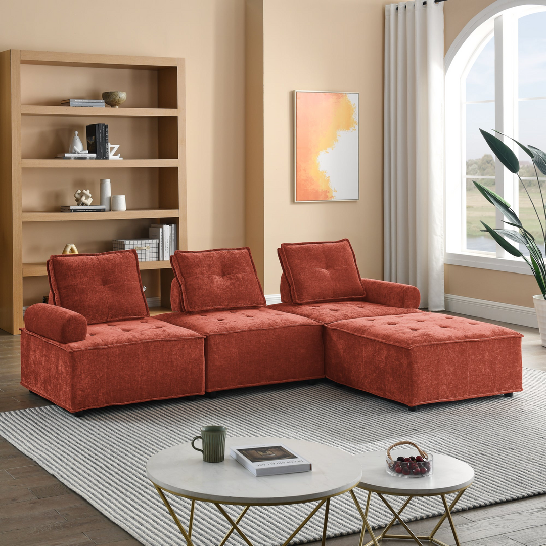 Boho Aesthetic L-Shape Modular Sectional Sofa, DIY Combination, Chenille | Biophilic Design Airbnb Decor Furniture 