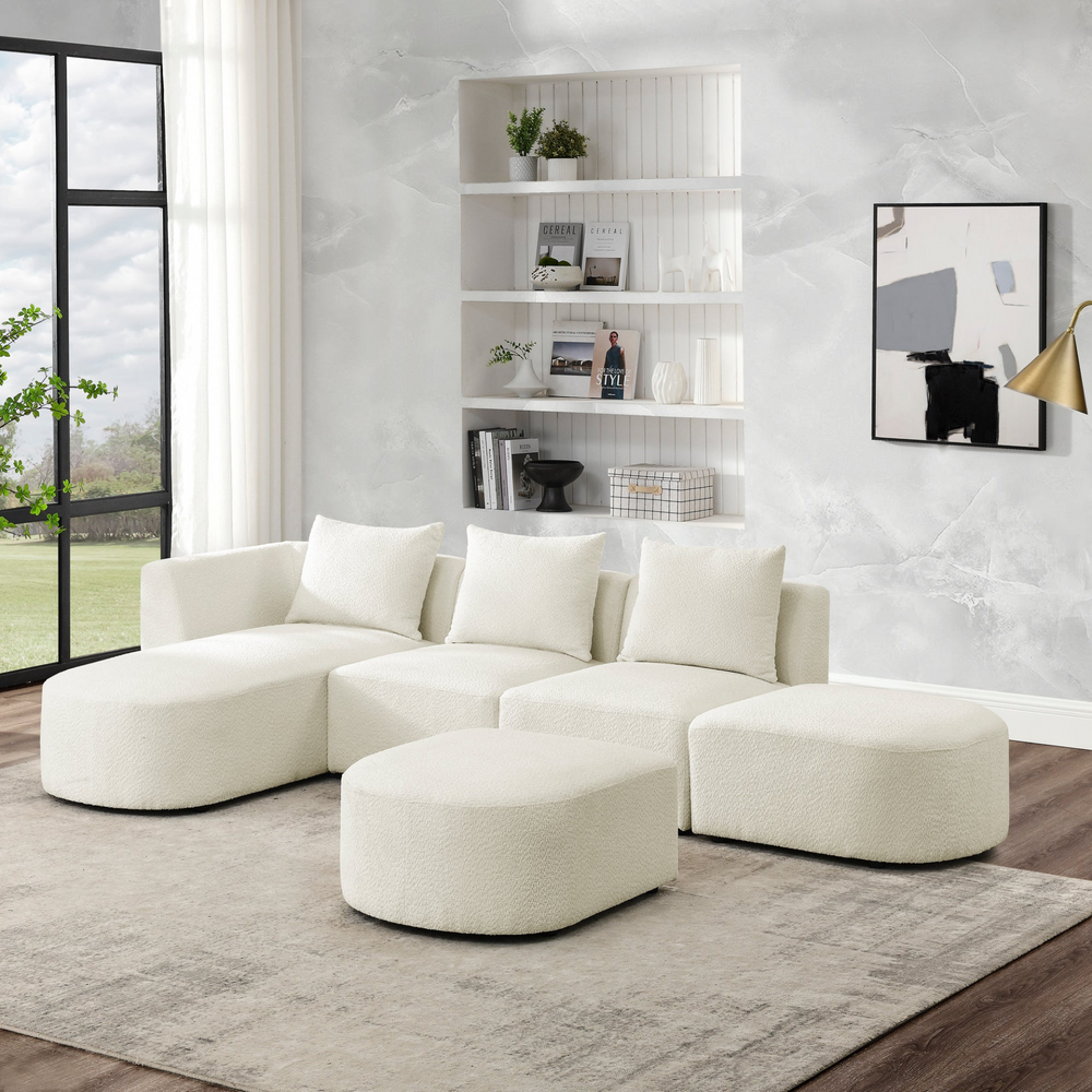 Boho Aesthetic Large White Opulent Luxury L-Shape Modular Sofa Sectional | Biophilic Design Airbnb Decor Furniture 