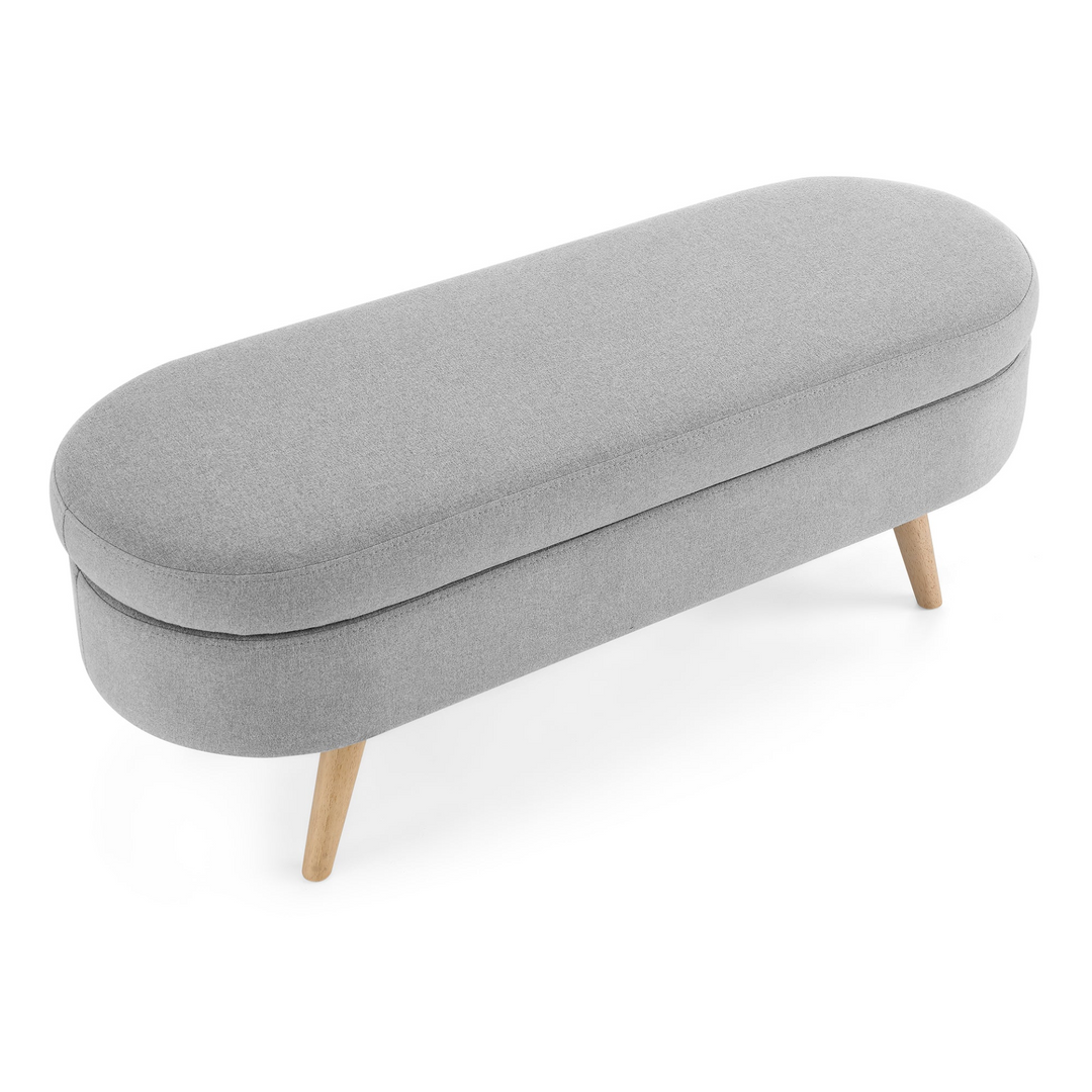 Boho Aesthetic Ottoman Oval Storage Bench, Rubber Wood Legs, Grey(43.5"x16"x16") | Biophilic Design Airbnb Decor Furniture 