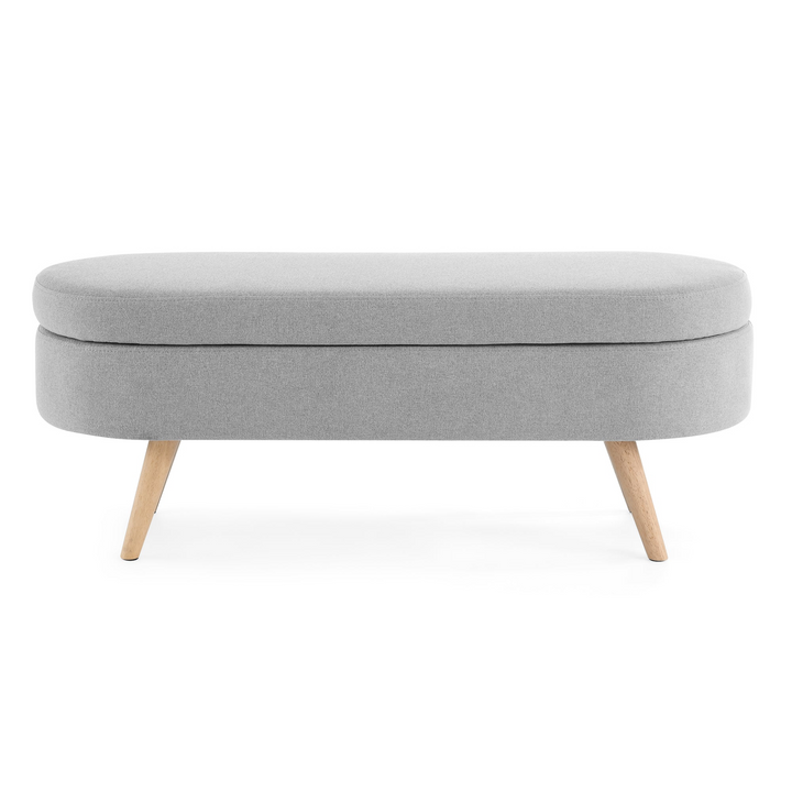 Boho Aesthetic Ottoman Oval Storage Bench, Rubber Wood Legs, Grey(43.5"x16"x16") | Biophilic Design Airbnb Decor Furniture 