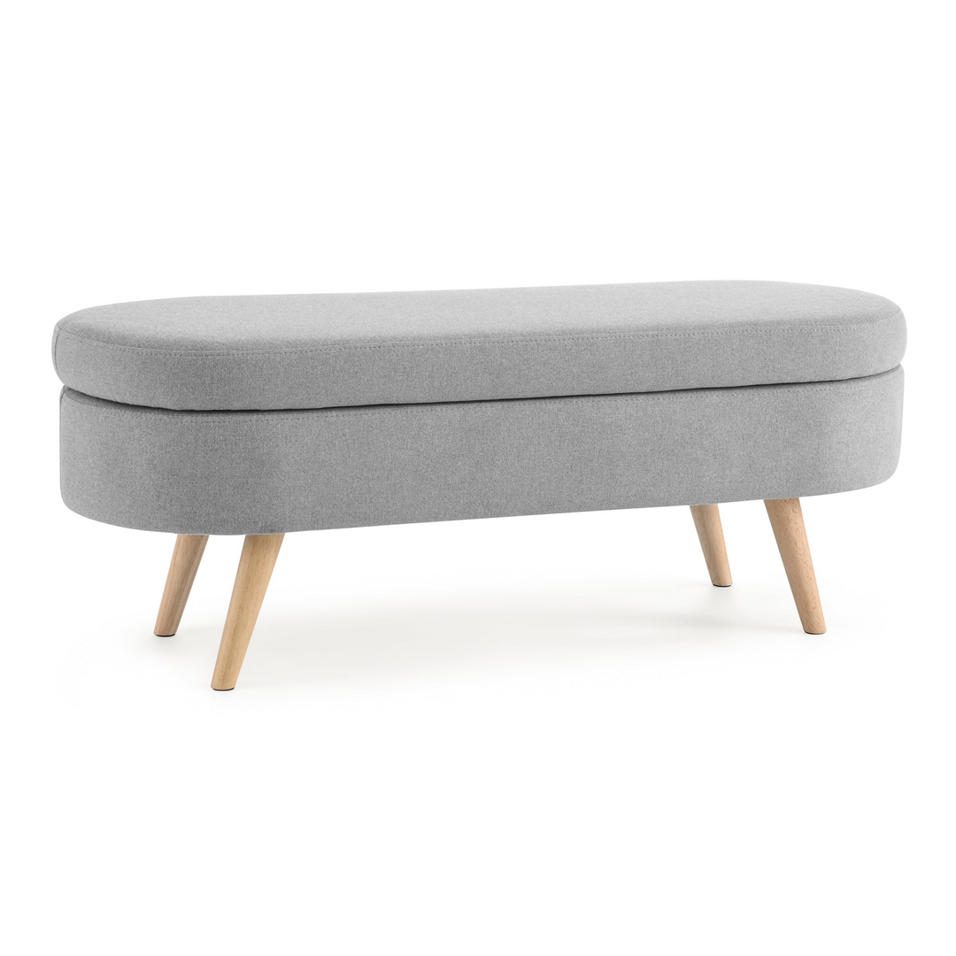 Boho Aesthetic Ottoman Oval Storage Bench, Rubber Wood Legs, Grey(43.5"x16"x16") | Biophilic Design Airbnb Decor Furniture 