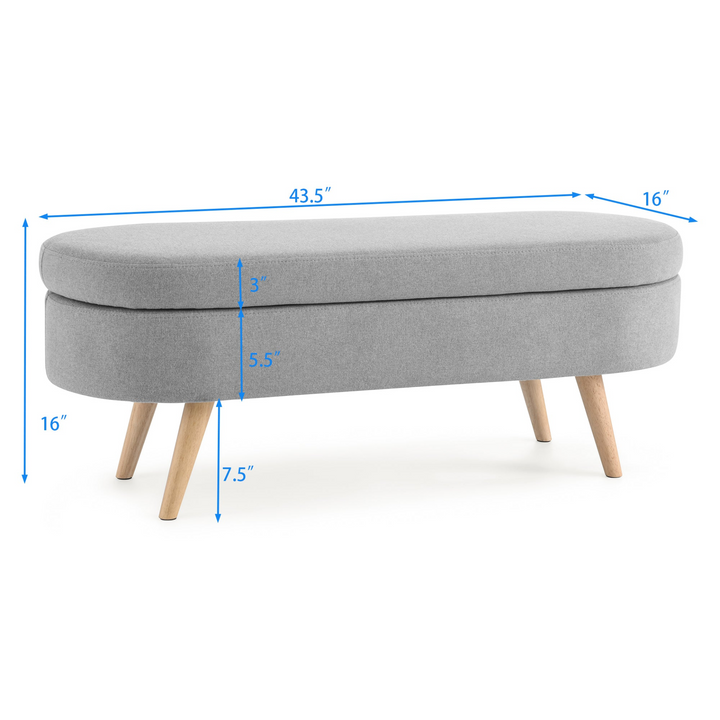 Boho Aesthetic Ottoman Oval Storage Bench, Rubber Wood Legs, Grey(43.5"x16"x16") | Biophilic Design Airbnb Decor Furniture 