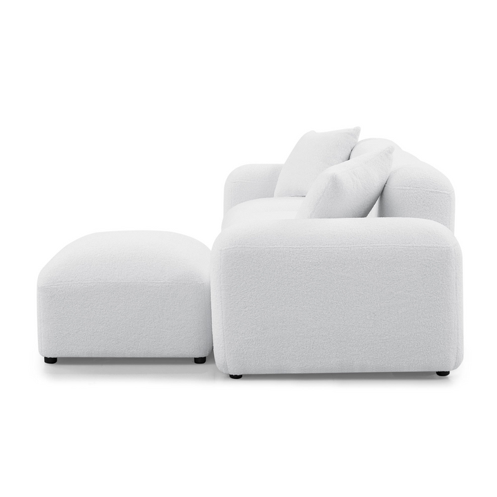 Boho Aesthetic La Clermont L-Shape White Modular Boucle Fabric Sofa Sectional | Biophilic Design Airbnb Decor Furniture 