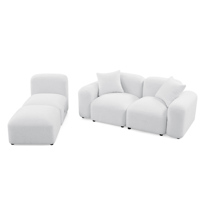 Boho Aesthetic La Clermont L-Shape White Modular Boucle Fabric Sofa Sectional | Biophilic Design Airbnb Decor Furniture 