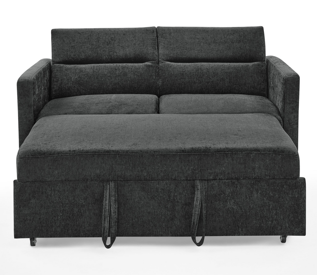 Boho Aesthetic Loveseats Sofa Bed with Pull-out Bed,Adjsutable Back and Two Arm Pocket,Black (54.5"x33"x31.5") | Biophilic Design Airbnb Decor Furniture 