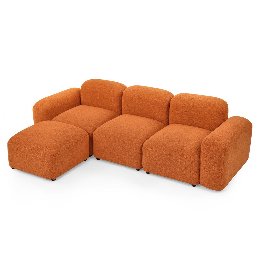 Boho Aesthetic Le Clermont L-Shape Orange Modular Boucle Fabric Sofa Sectional | Biophilic Design Airbnb Decor Furniture 
