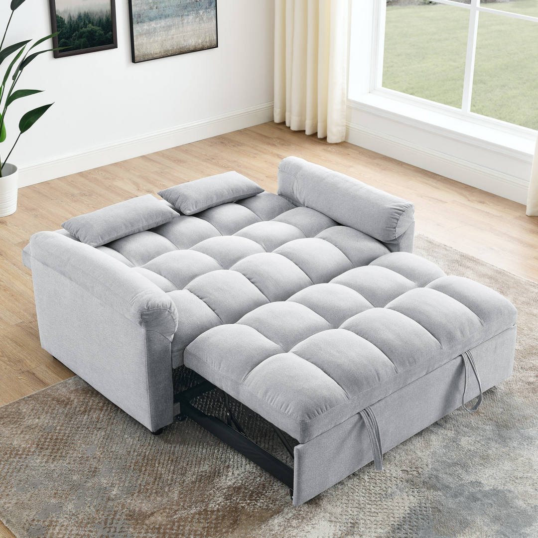 Boho Aesthetic Light Grey Modern Luxury Loveseats Sofa Bed with Pull-out Bed | Biophilic Design Airbnb Decor Furniture 