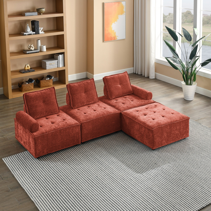 Boho Aesthetic L-Shape Modular Sectional Sofa, DIY Combination, Chenille | Biophilic Design Airbnb Decor Furniture 