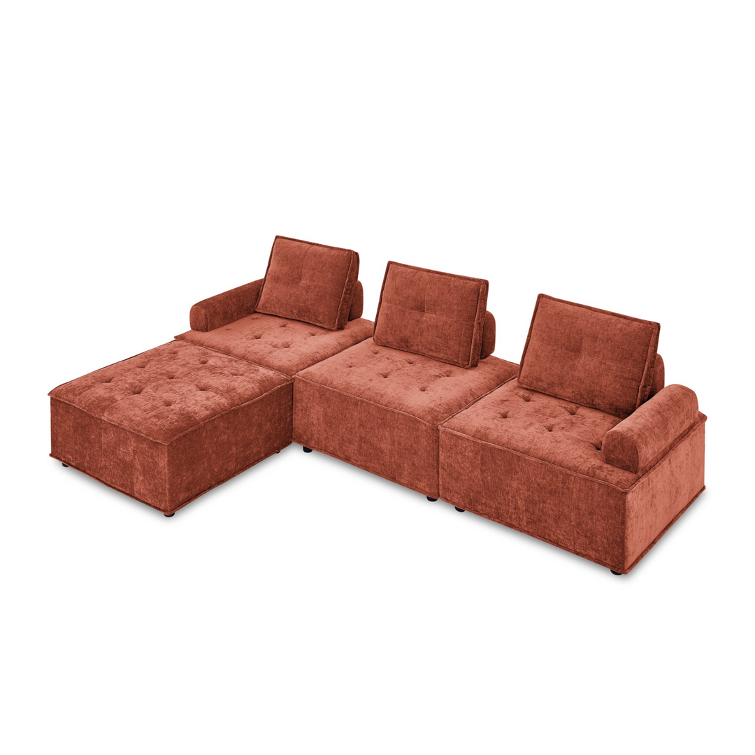 Boho Aesthetic L-Shape Modular Sectional Sofa, DIY Combination, Chenille | Biophilic Design Airbnb Decor Furniture 