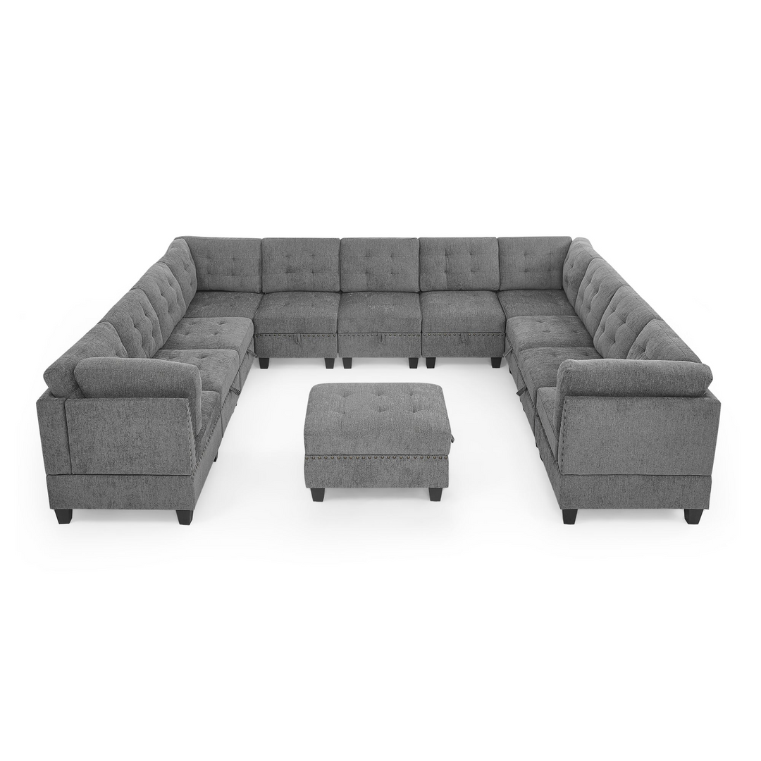 Boho Aesthetic U shape Modular Sectional Sofa,DIY Combination,includes Seven Single Chair, Four Corner and One Ottoman,Grey | Biophilic Design Airbnb Decor Furniture 