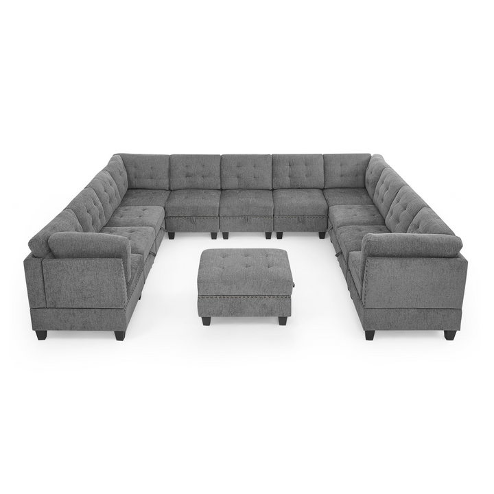 Boho Aesthetic U shape Modular Sectional Sofa,DIY Combination,includes Seven Single Chair, Four Corner and One Ottoman,Grey | Biophilic Design Airbnb Decor Furniture 