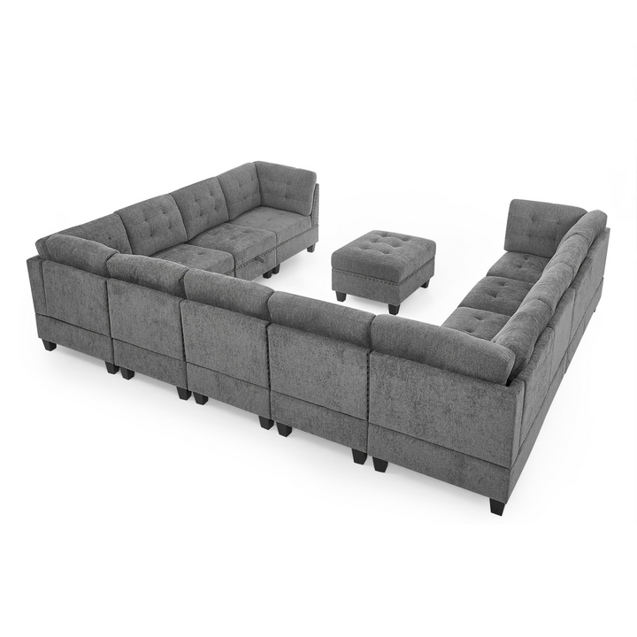 Boho Aesthetic U shape Modular Sectional Sofa,DIY Combination,includes Seven Single Chair, Four Corner and One Ottoman,Grey | Biophilic Design Airbnb Decor Furniture 