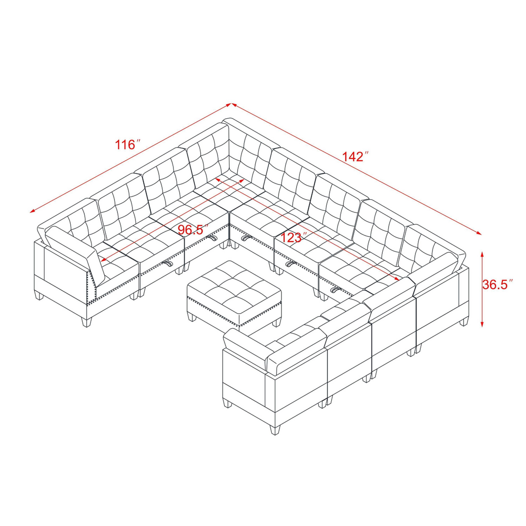 Boho Aesthetic U shape Modular Sectional Sofa,DIY Combination,includes Seven Single Chair, Four Corner and One Ottoman,Grey | Biophilic Design Airbnb Decor Furniture 