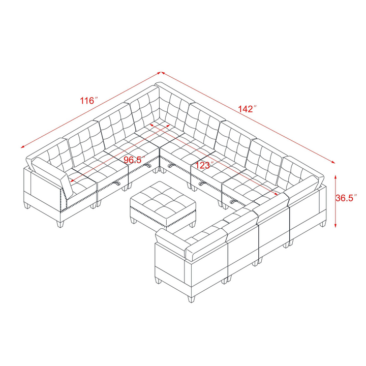 Boho Aesthetic U shape Modular Sectional Sofa,DIY Combination,includes Seven Single Chair, Four Corner and One Ottoman,Grey | Biophilic Design Airbnb Decor Furniture 