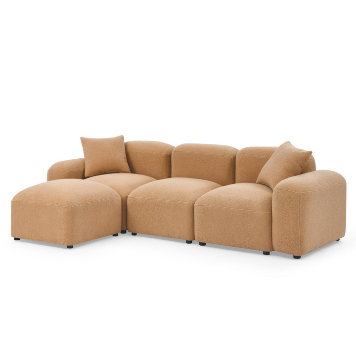 Boho Aesthetic L-Shape Modular Sectional Sofa, DIY Combination,Teddy Fabric,Camel | Biophilic Design Airbnb Decor Furniture 