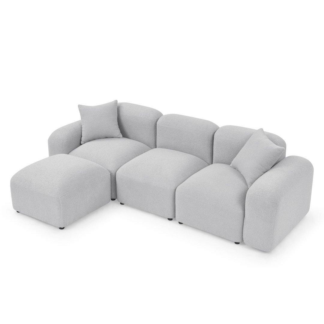 Boho Aesthetic La Clermont L-Shape Grey Modular Boucle Fabric Sofa Sectional | Biophilic Design Airbnb Decor Furniture 