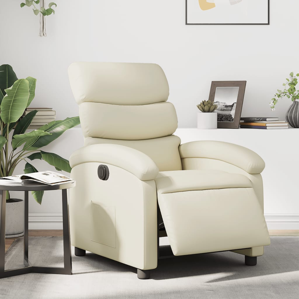 Boho Aesthetic Electric Recliner Chair Cream Faux Leather | Biophilic Design Airbnb Decor Furniture 