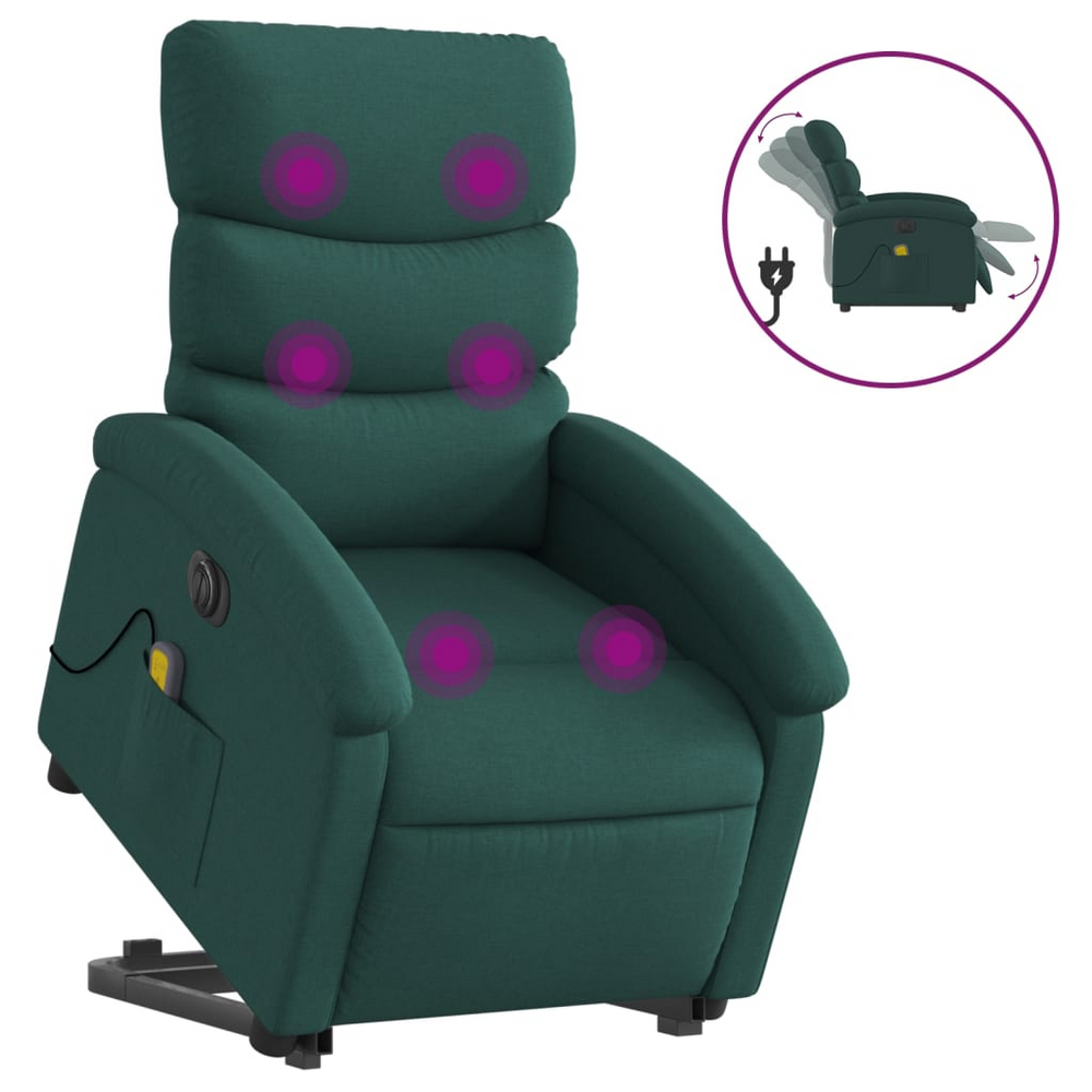 Boho Aesthetic Electric Stand up Massage Recliner Chair Dark Green Fabric | Biophilic Design Airbnb Decor Furniture 