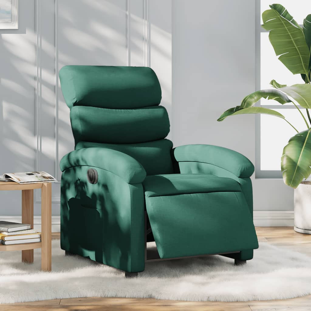 Boho Aesthetic Electric Recliner Chair Dark Green Fabric | Biophilic Design Airbnb Decor Furniture 