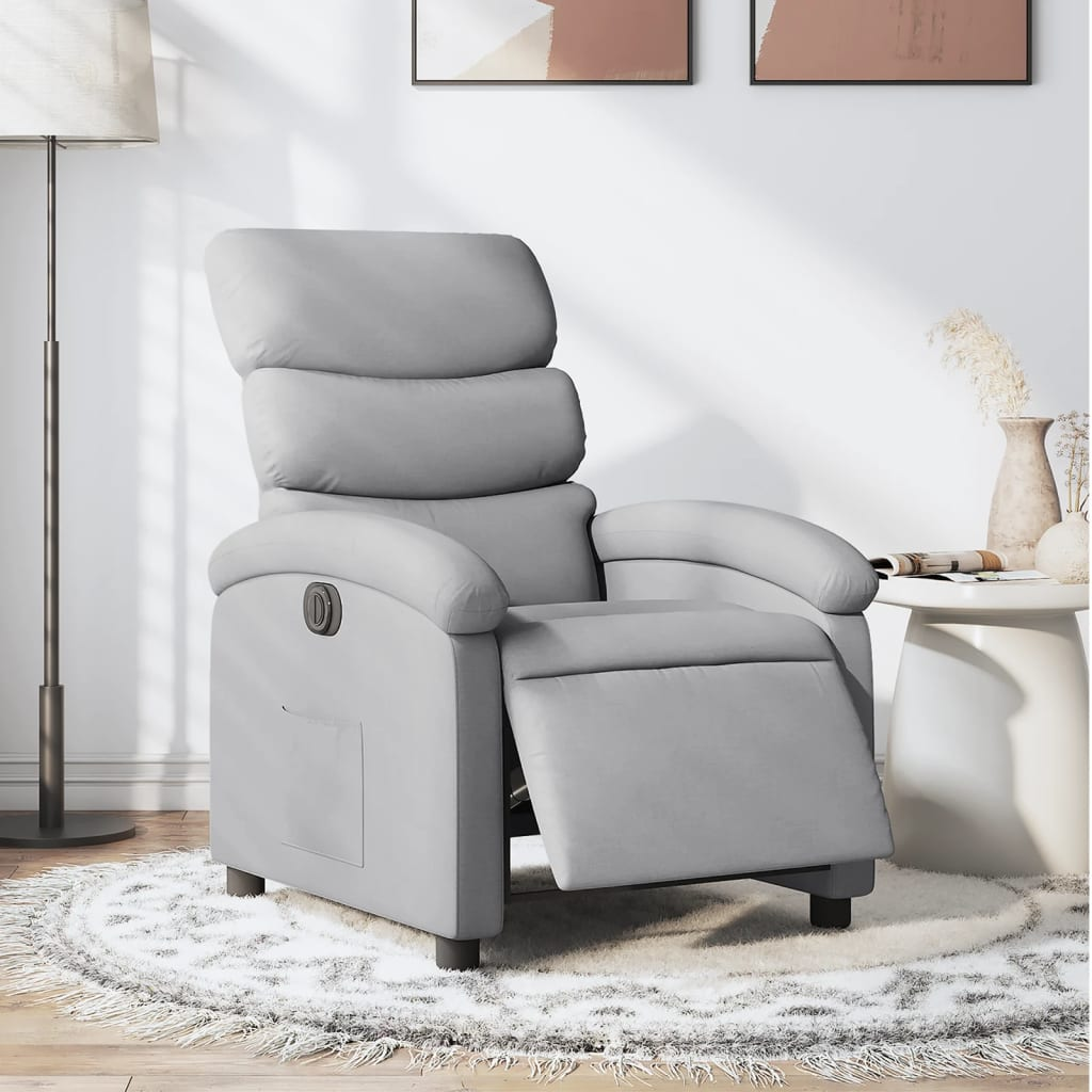 Boho Aesthetic Electric Recliner Chair Light Gray Fabric | Biophilic Design Airbnb Decor Furniture 
