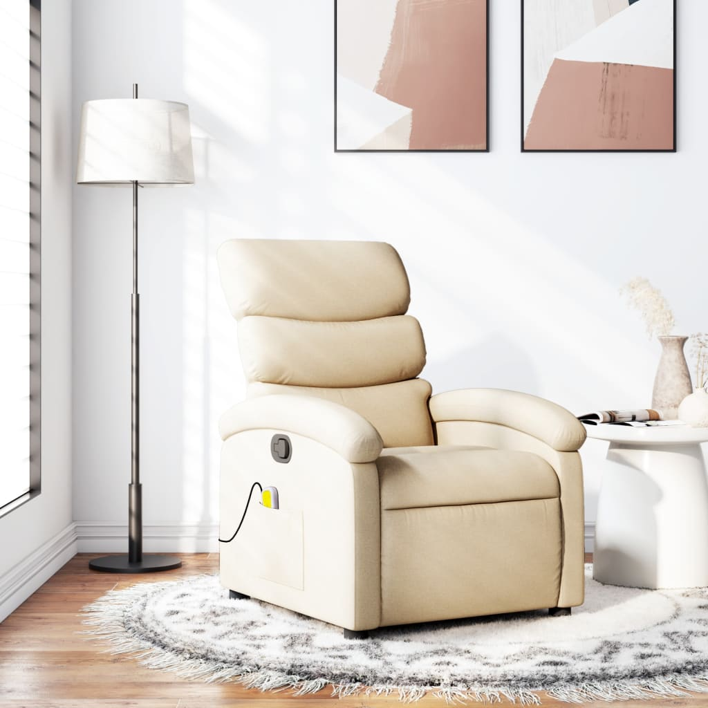 Boho Aesthetic Massage Recliner Chair Cream Fabric | Biophilic Design Airbnb Decor Furniture 