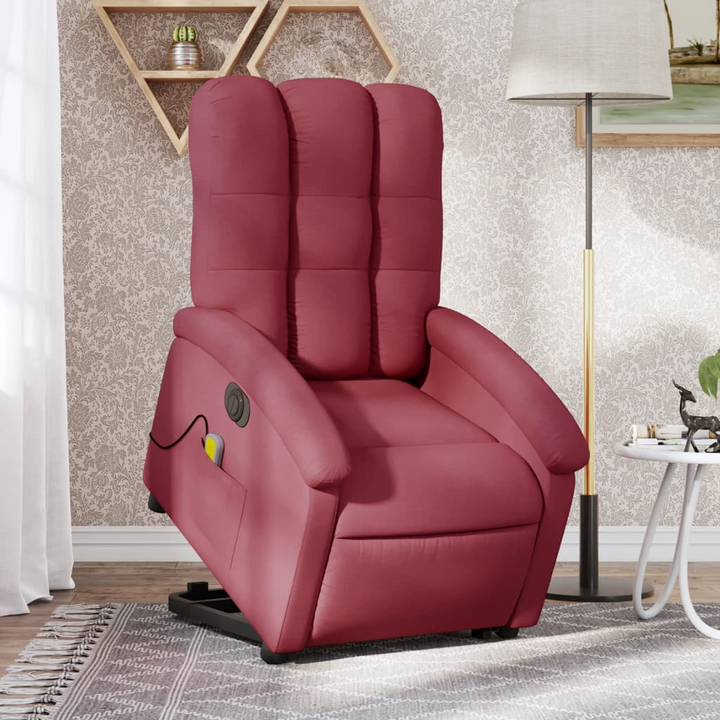 Boho Aesthetic Electric Stand up Massage Recliner Chair Wine Red Fabric | Biophilic Design Airbnb Decor Furniture 