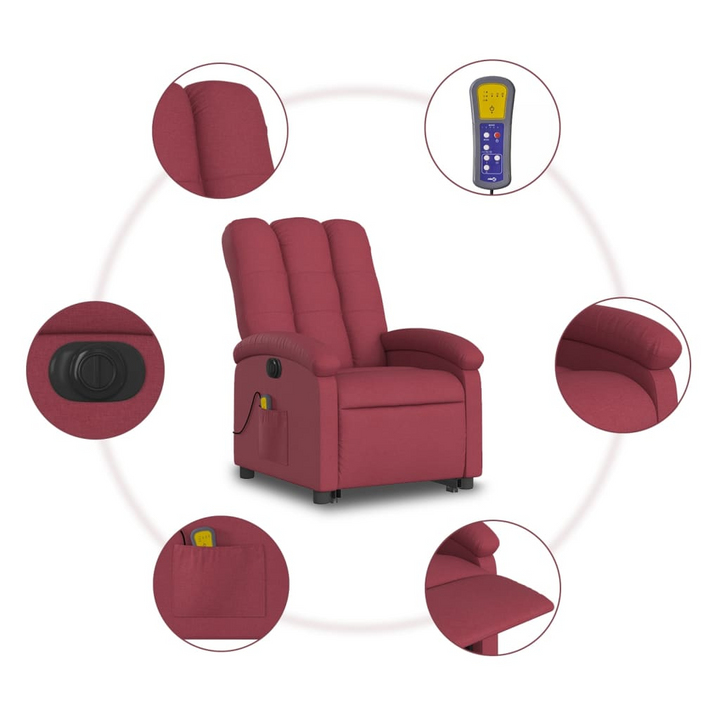 Boho Aesthetic Electric Stand up Massage Recliner Chair Wine Red Fabric | Biophilic Design Airbnb Decor Furniture 