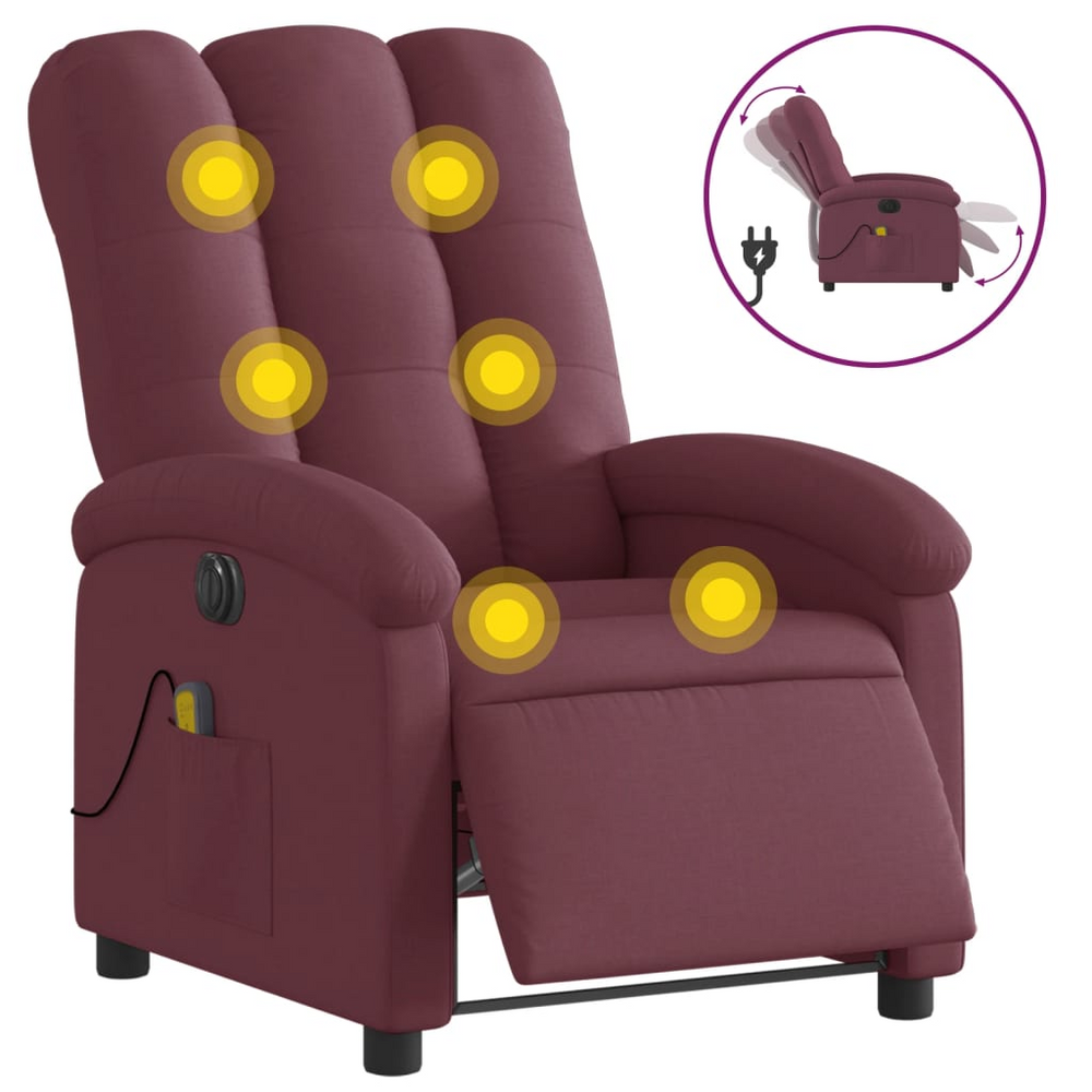 Boho Aesthetic Electric Massage Recliner Chair Purple Fabric | Biophilic Design Airbnb Decor Furniture 