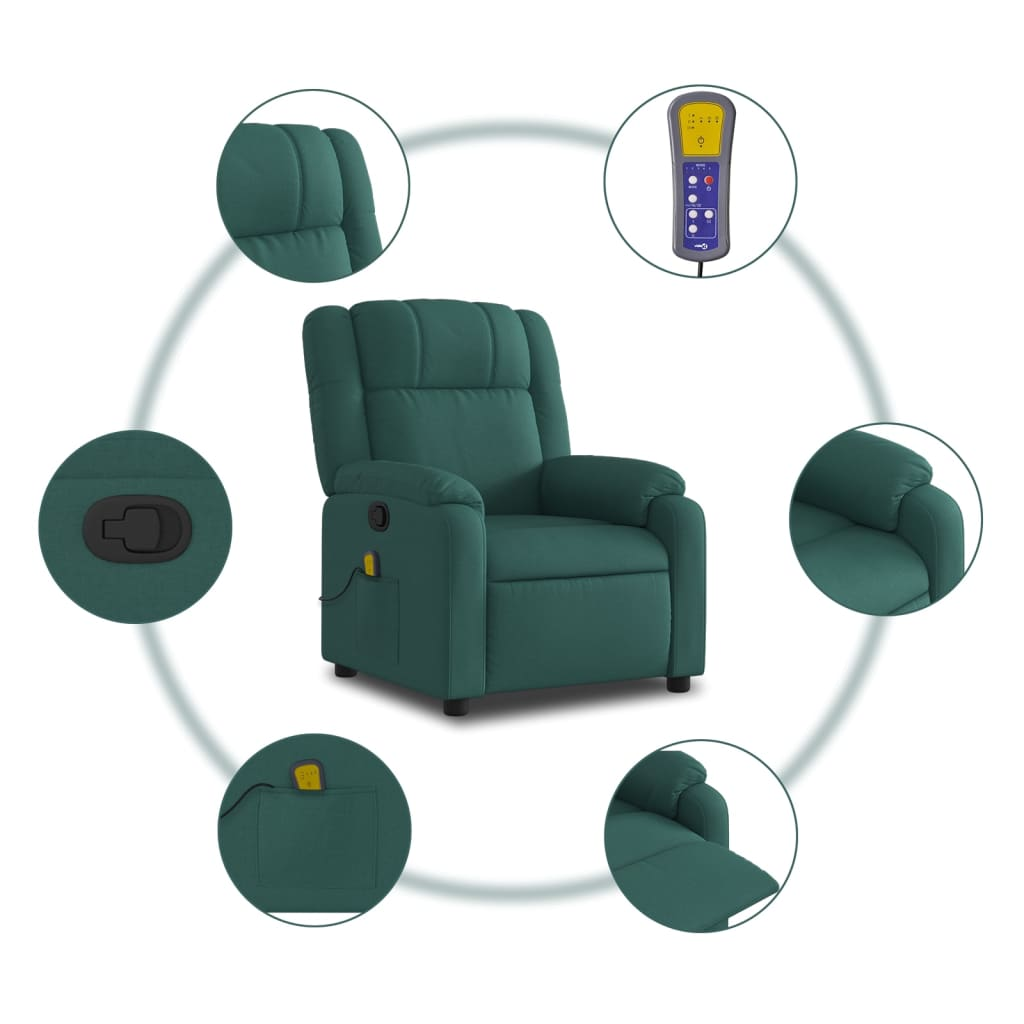 Boho Aesthetic Massage Recliner Chair Dark Green Fabric | Biophilic Design Airbnb Decor Furniture 