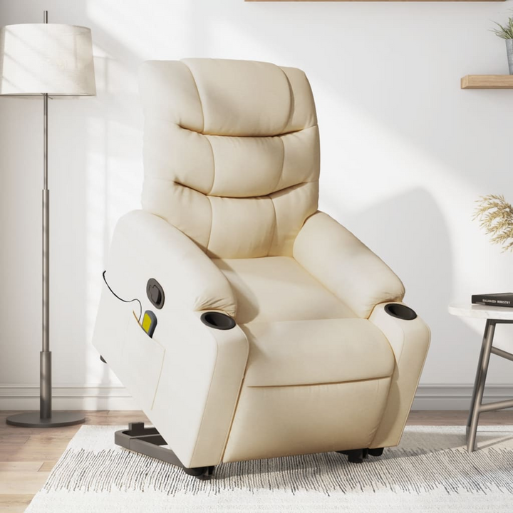 Boho Aesthetic Stand up Massage Recliner Chair Cream Fabric | Biophilic Design Airbnb Decor Furniture 