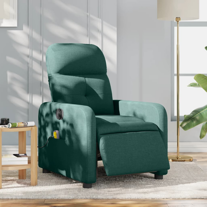 Boho Aesthetic Electric Massage Recliner Chair Dark Green Fabric | Biophilic Design Airbnb Decor Furniture 