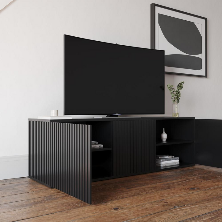 Boho Aesthetic Opulent Modern Minimalist Black 60 inch TV Stand | Biophilic Design Airbnb Decor Furniture 