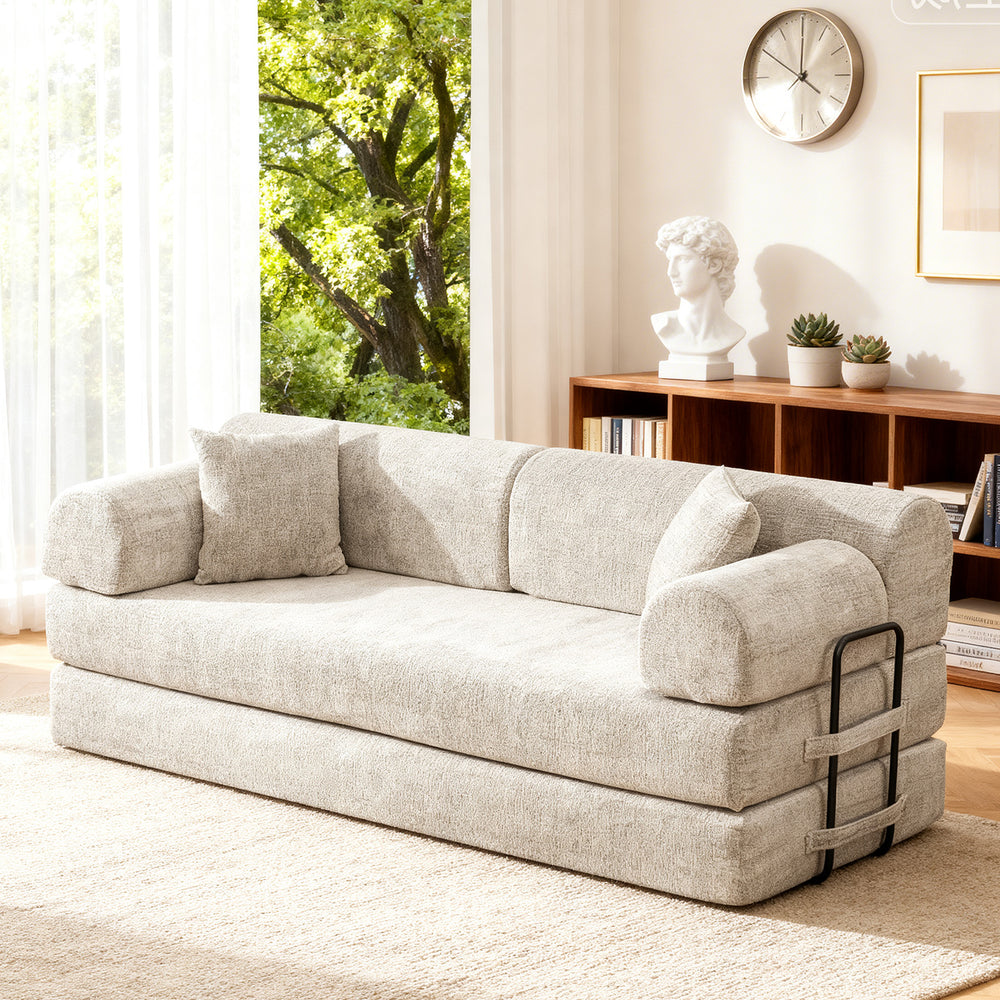 Camel • Convertible Boucle Modern Farmhouse Style Sleeper Sofa Bed - Modern Cottage Farmhouse Furniture