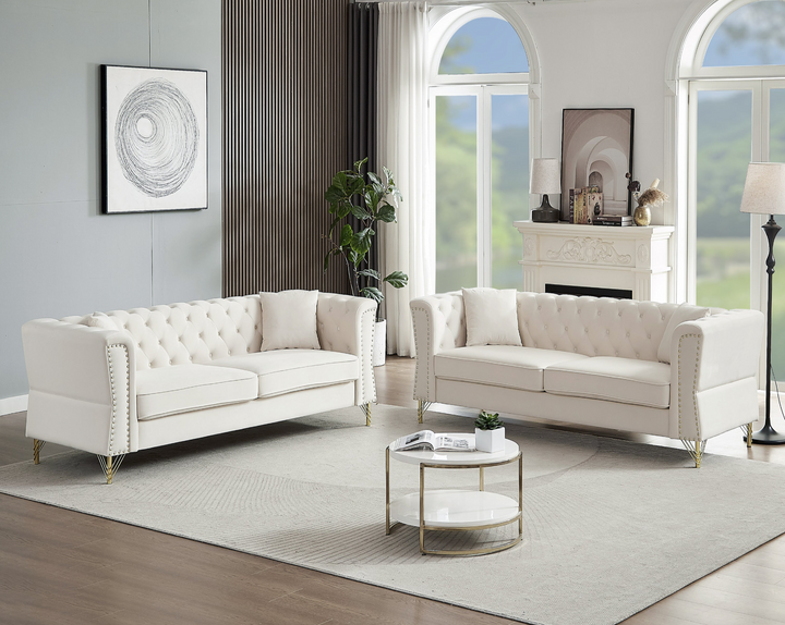 3-seater + 3-seater Combination Sofa Tufted Couch with Rolled Arms and Nailhead for Living Room