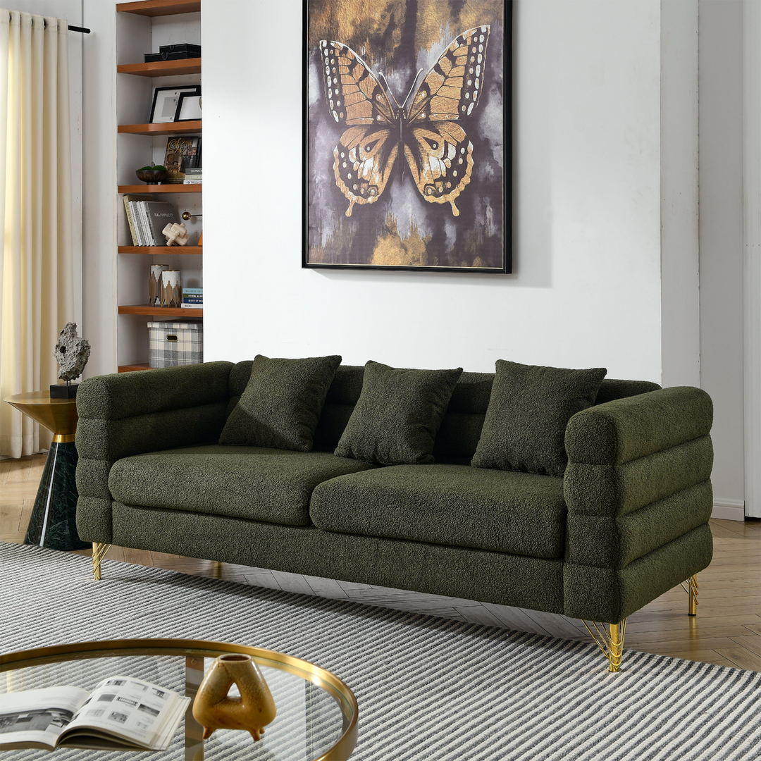 Boho Aesthetic Modern Emerald Green Oversized 3 Seater Sectional Sofa | Biophilic Design Airbnb Decor Furniture 
