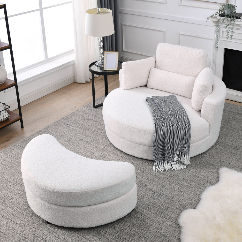 Boho Aesthetic White Modern Swivel Luxury Minimalist Loveseat | Biophilic Design Airbnb Decor Furniture 