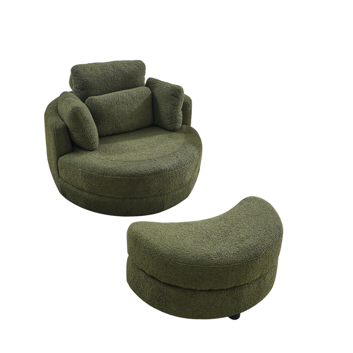 Boho Aesthetic Clermont-Ferrand | Green Oversized Recliner Swivel Chair with Moon Storage Ottoman | Biophilic Design Airbnb Decor Furniture 