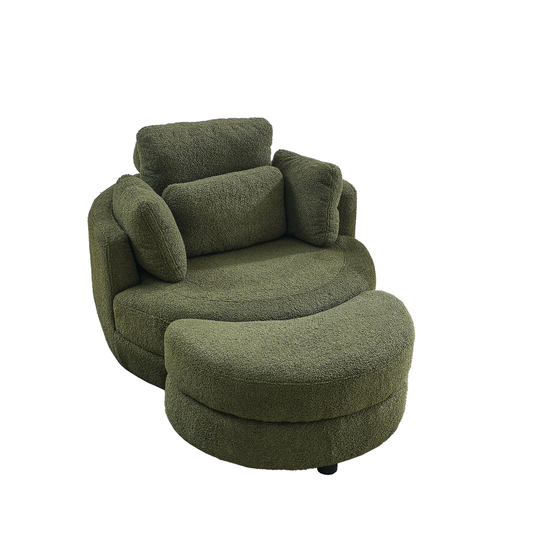 Boho Aesthetic Clermont-Ferrand | Green Oversized Recliner Swivel Chair with Moon Storage Ottoman | Biophilic Design Airbnb Decor Furniture 