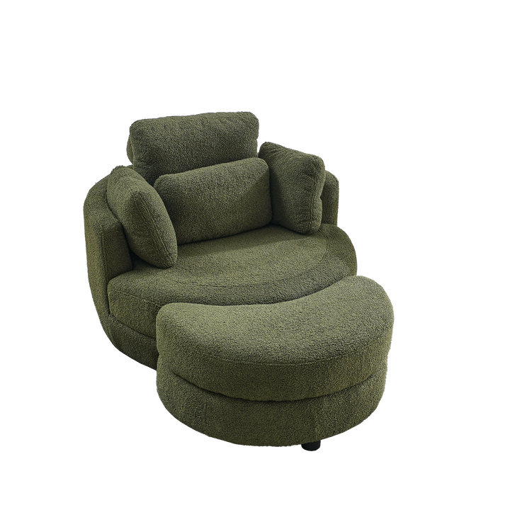 Boho Aesthetic Clermont-Ferrand | Green Oversized Recliner Swivel Chair with Moon Storage Ottoman | Biophilic Design Airbnb Decor Furniture 